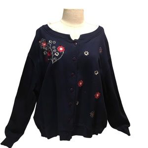 Plus size ladies long sleeve cardigan sweater/light jacket with flowers